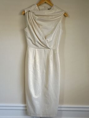 PS Fashion Elegant Sleeveless Draped Sheath Dress in Ivory Size 36/6